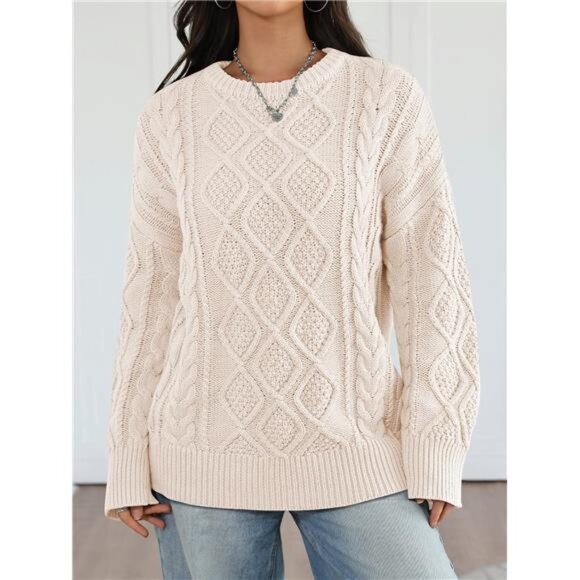 Women's Oversized Cable Knit Crewneck Sweater - Picture 2 of 6